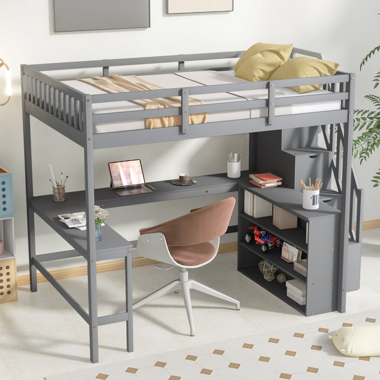 Harriet Bee Ennie Full Loft Bed with Builtin Desk and Bookcase Wayfair